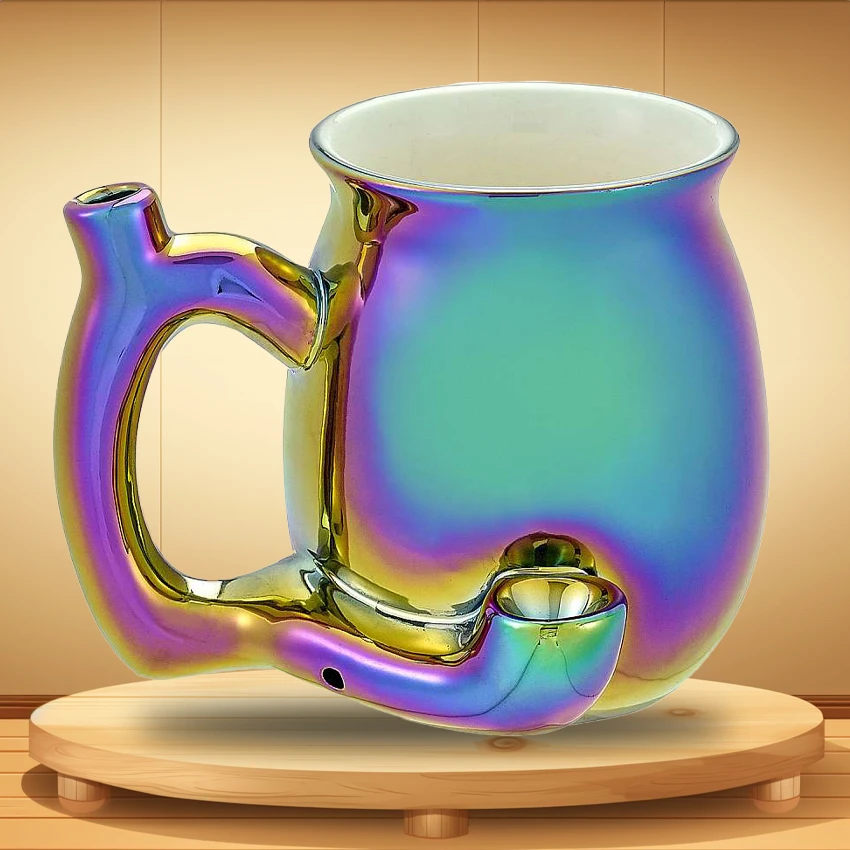 ELECTROPLATED IRIDESCENT ROAST and TOAST CERAMIC PIPE MUG - 1CT