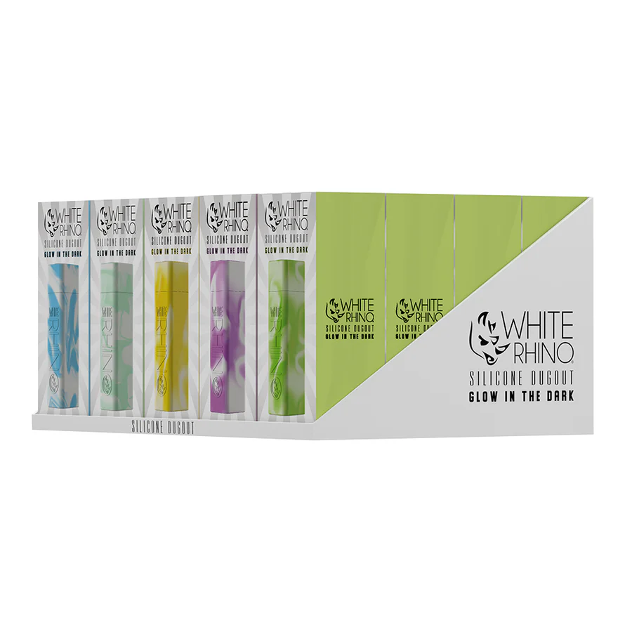 WHITE RHINO SILICONE DUGOUT GLOW IN THE DARK - DISPLAY OF 20
