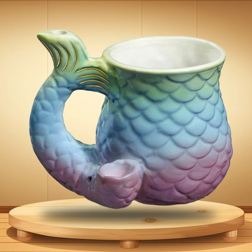 MERMAID TAIL CERAMIC MUG HANDPIPE - 1CT