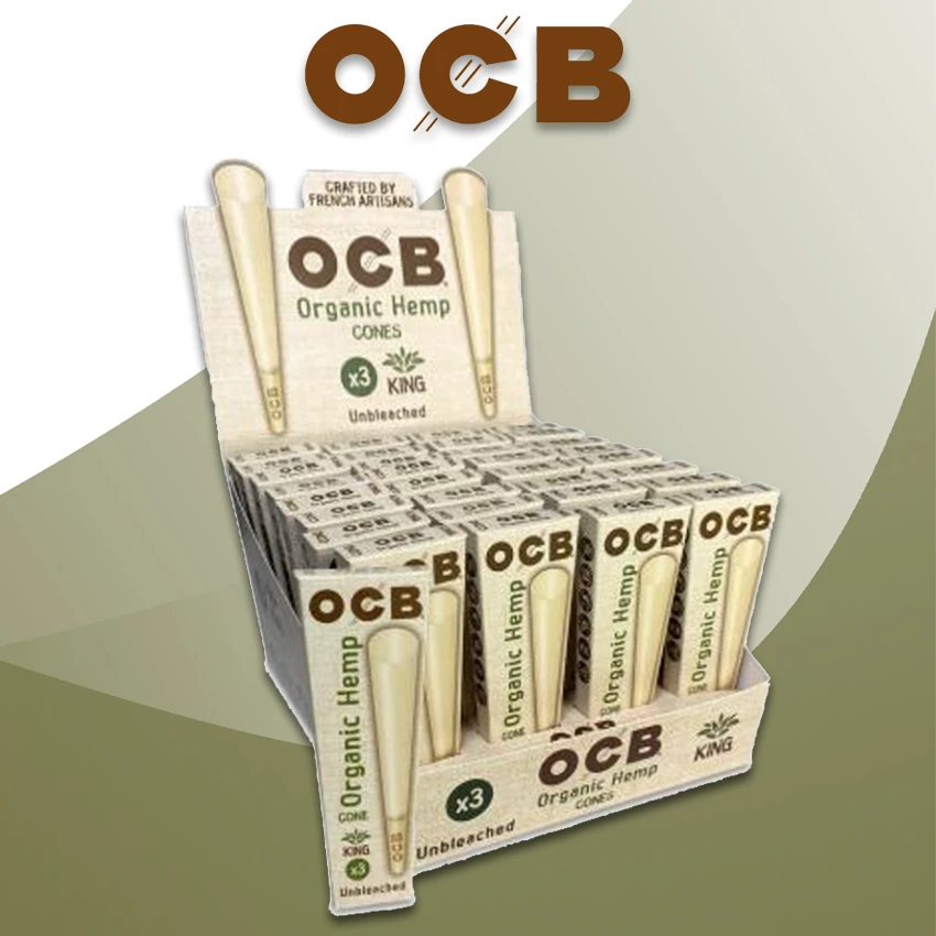 OCB ORGANIC HEMP KING SIZE CONE DISPLAY - 32ct x 3pcs