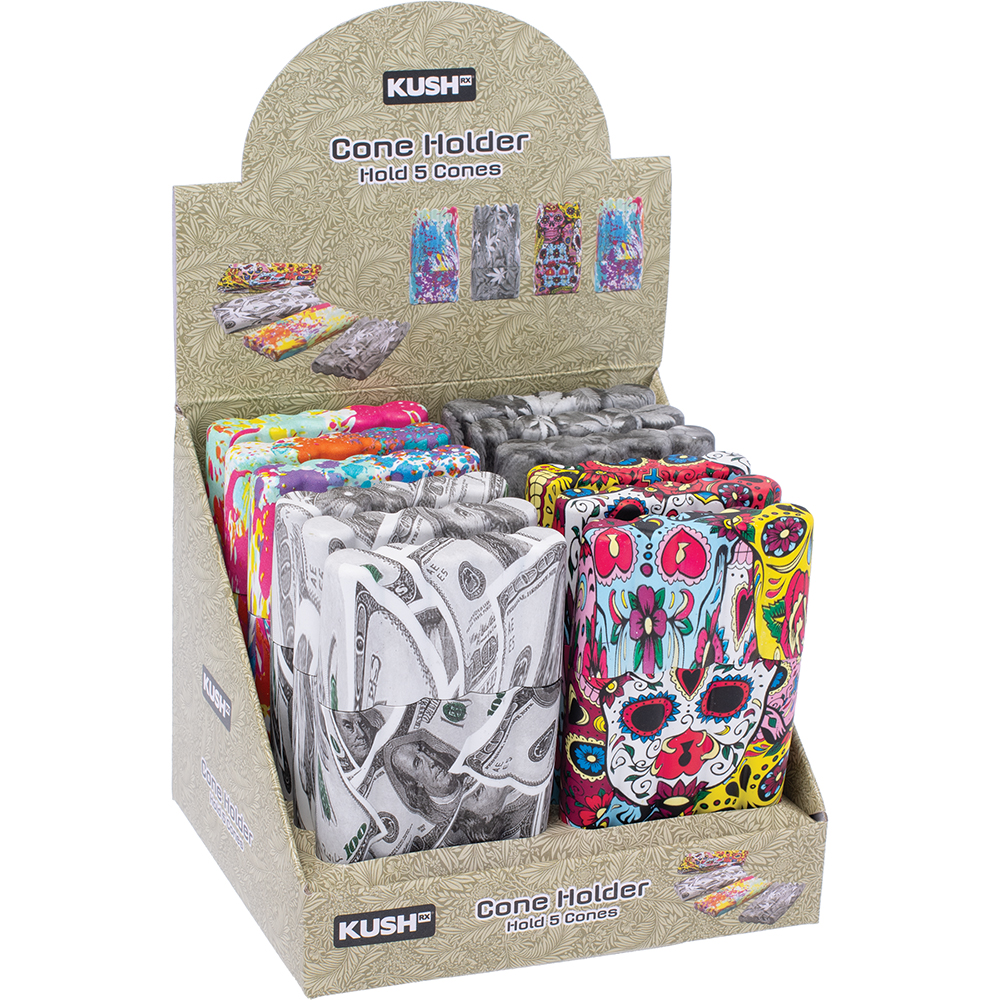 FUJIMA PLASTIC 5 CONE HOLDER PRINTED DESIGNS - DISPLAY OF 12