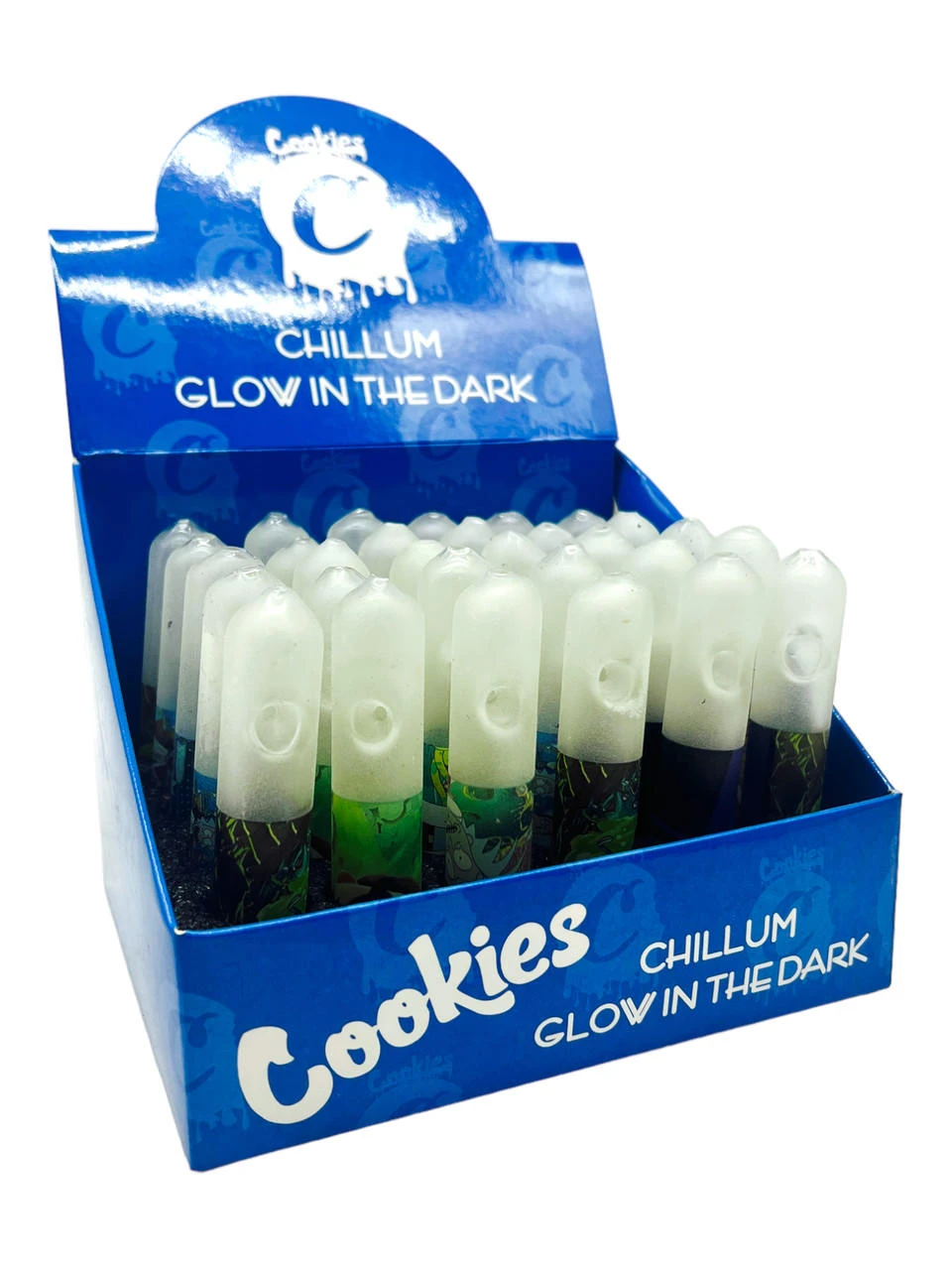 GLOW IN THE DARK CHILLUM GLASS PIPE MIX DESIGN - 30CT DISPLAY