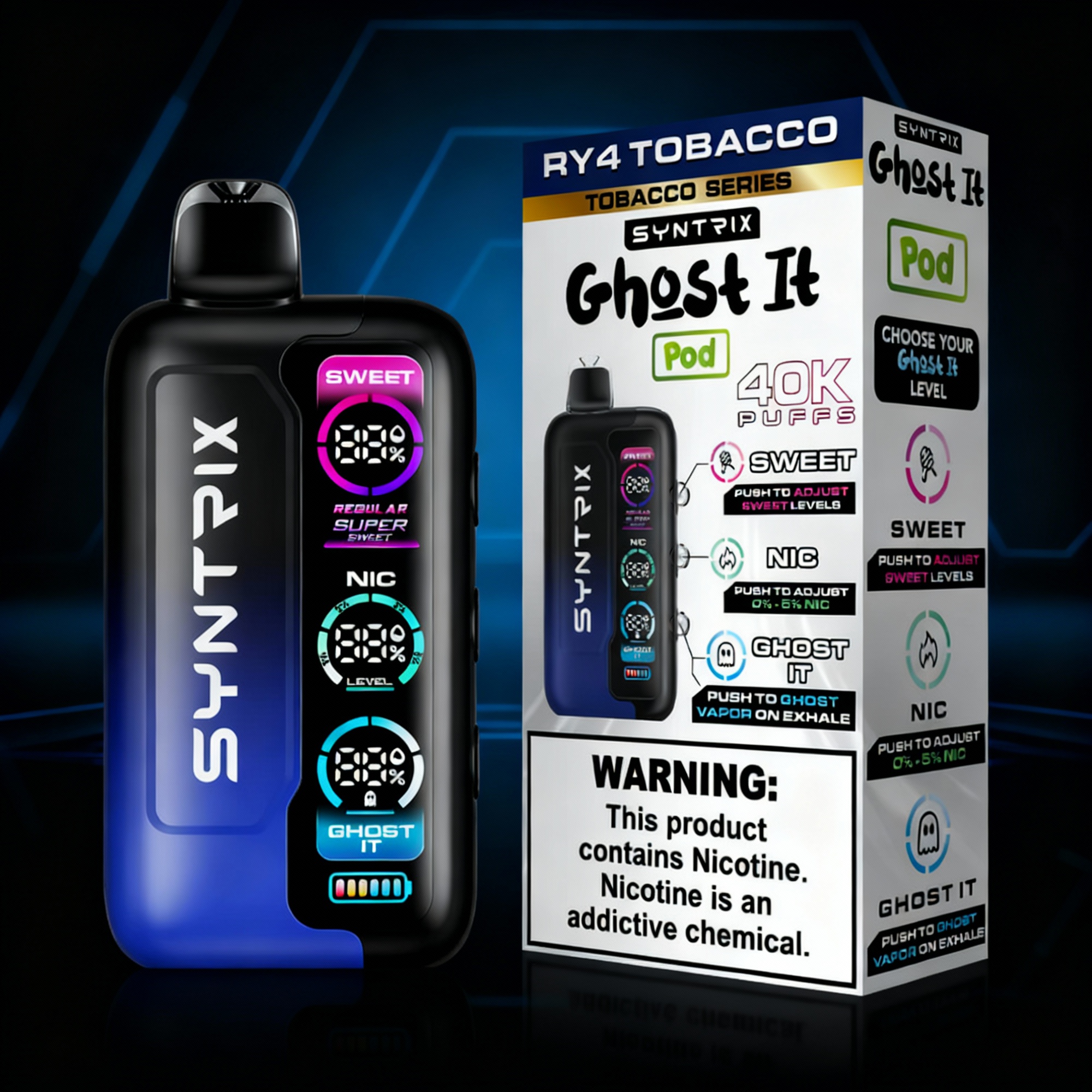 SYNTRIX GHOST IT X POD 40,000 PUFFS DISPOSABLE VAPE - DISPLAY OF 5