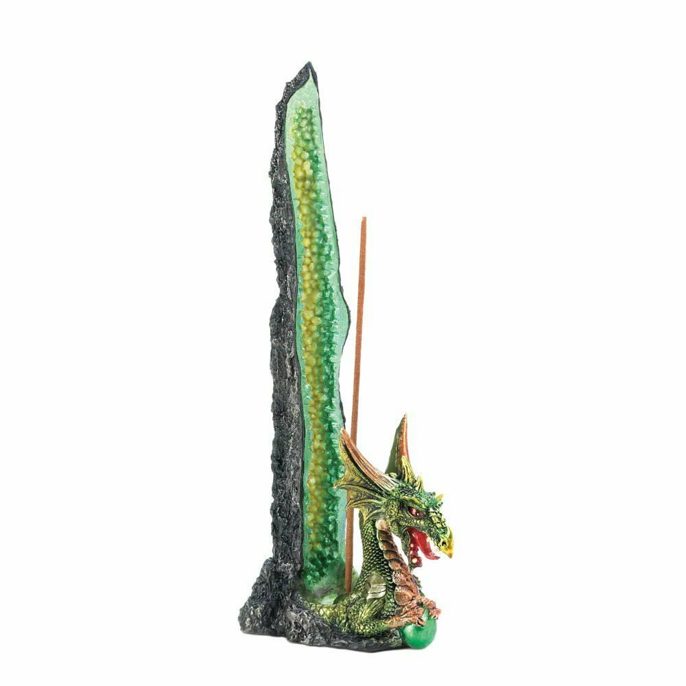GREEN DRAGON CRYSTAL POLYSTONE INCENSE BURNER - 1CT