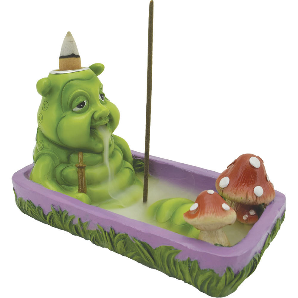 ALICE CATERPILLAR BATHING MUSHROOM DUAL INCENSE BURNER 5"