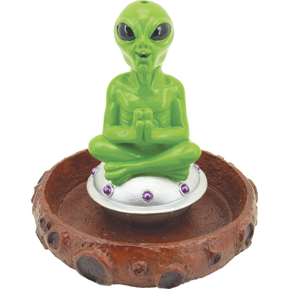 ALIEN SITTING UFO DUAL INCENSE BURNER 5"