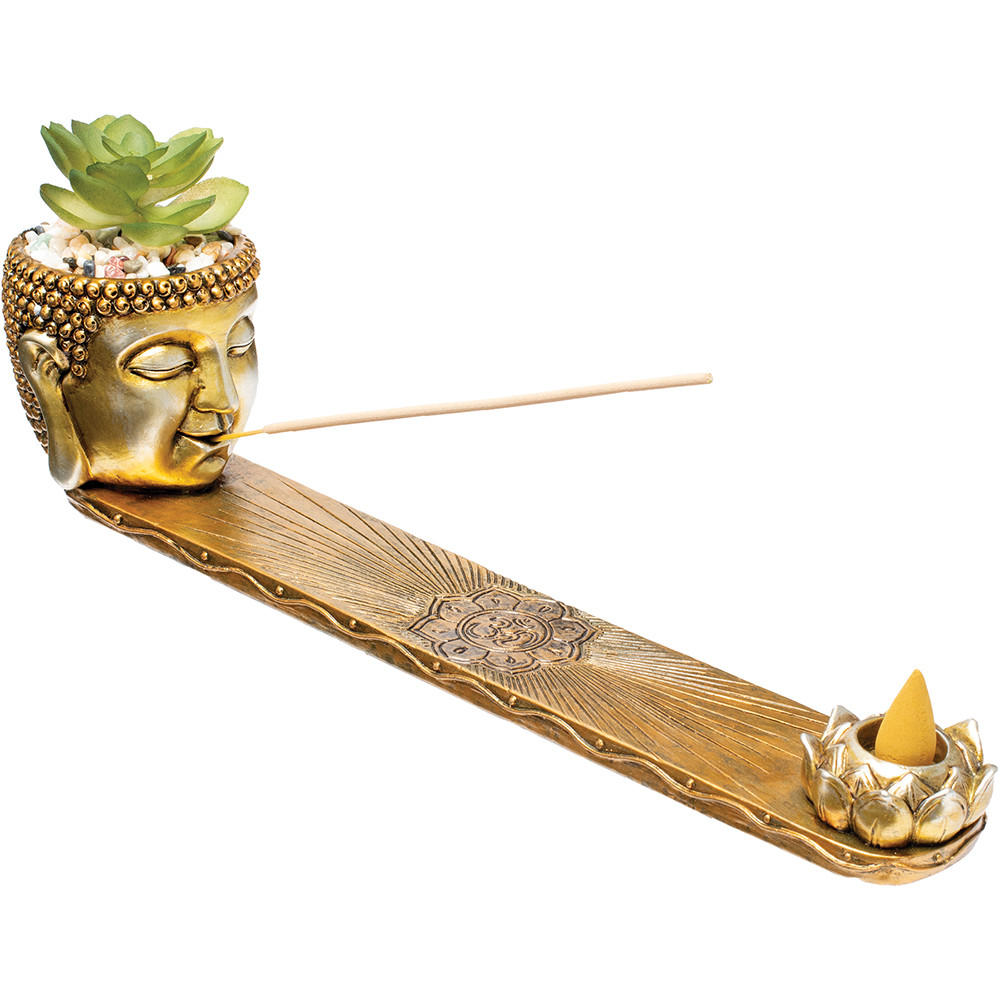 FUJIMA BUDDHA INCENSE BURNER WITH PLANT 12.5"