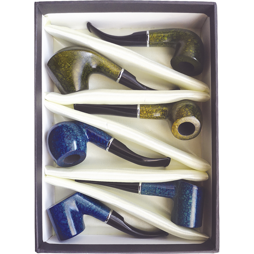 FUJIMA WOODEN MIX COLORED PIPES - DISPLAY OF 6