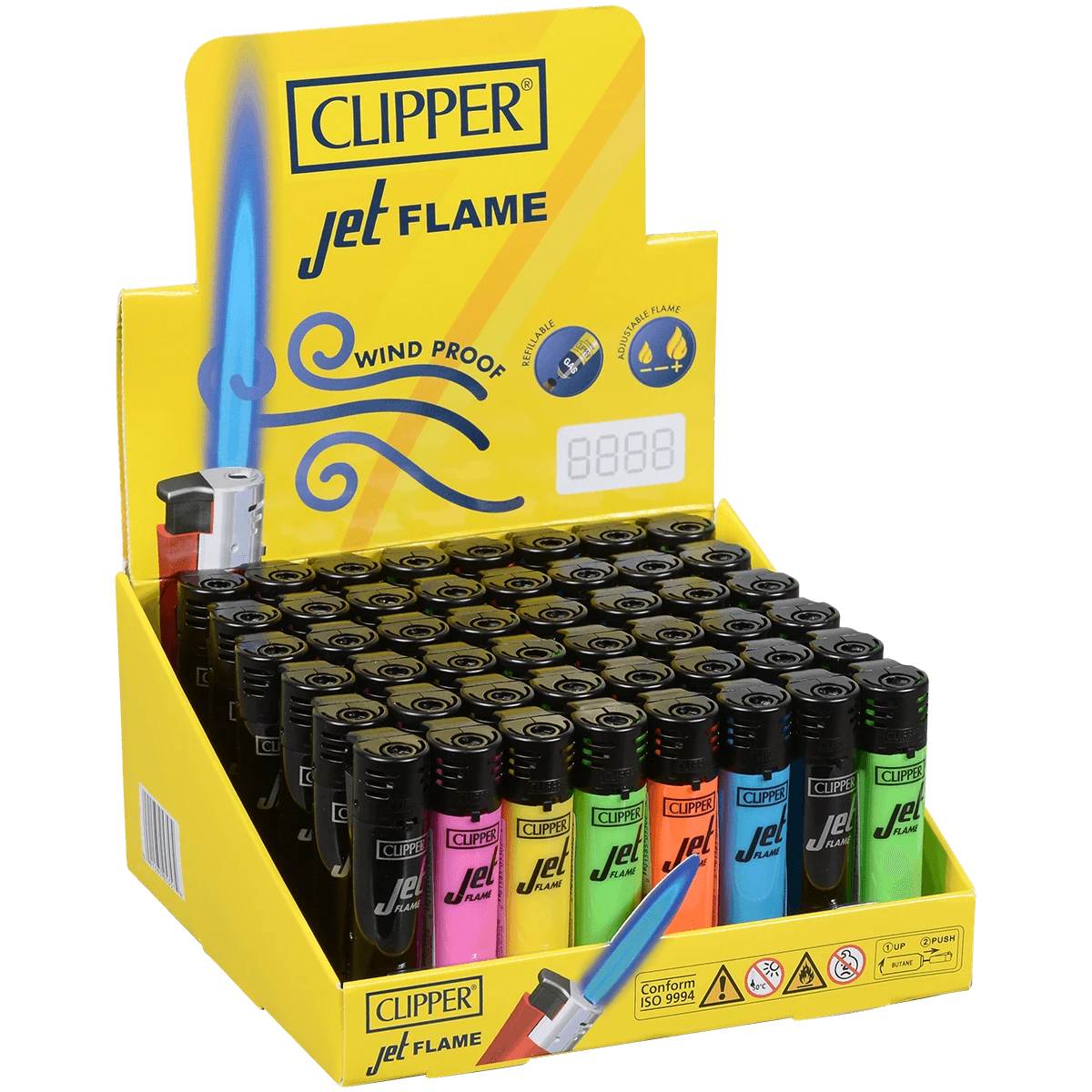 CLIPPER CKJ11 FLUORESCENT JET FLAME LIGHTERS - DISPLAY OF 48