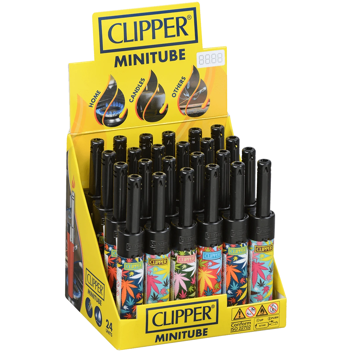 CLIPPER MINI TUBE LEAVES LIGHTERS - DISPLAY OF 24