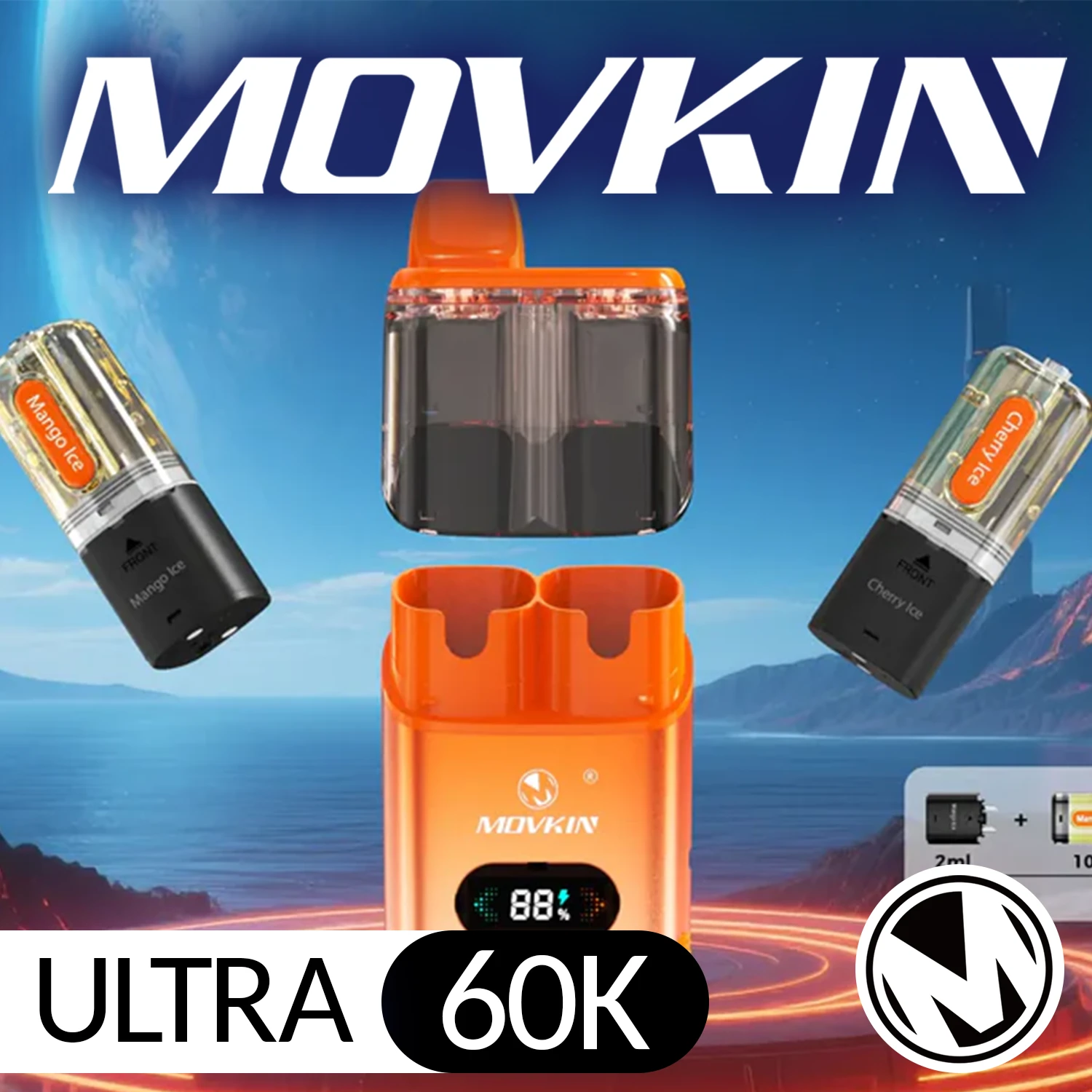 MOVKIN ULTRA 60,000 PUFFS DUAL FLAVOURS DISPOSABLE VAPE (FULL KIT) - DISPLAY OF 5