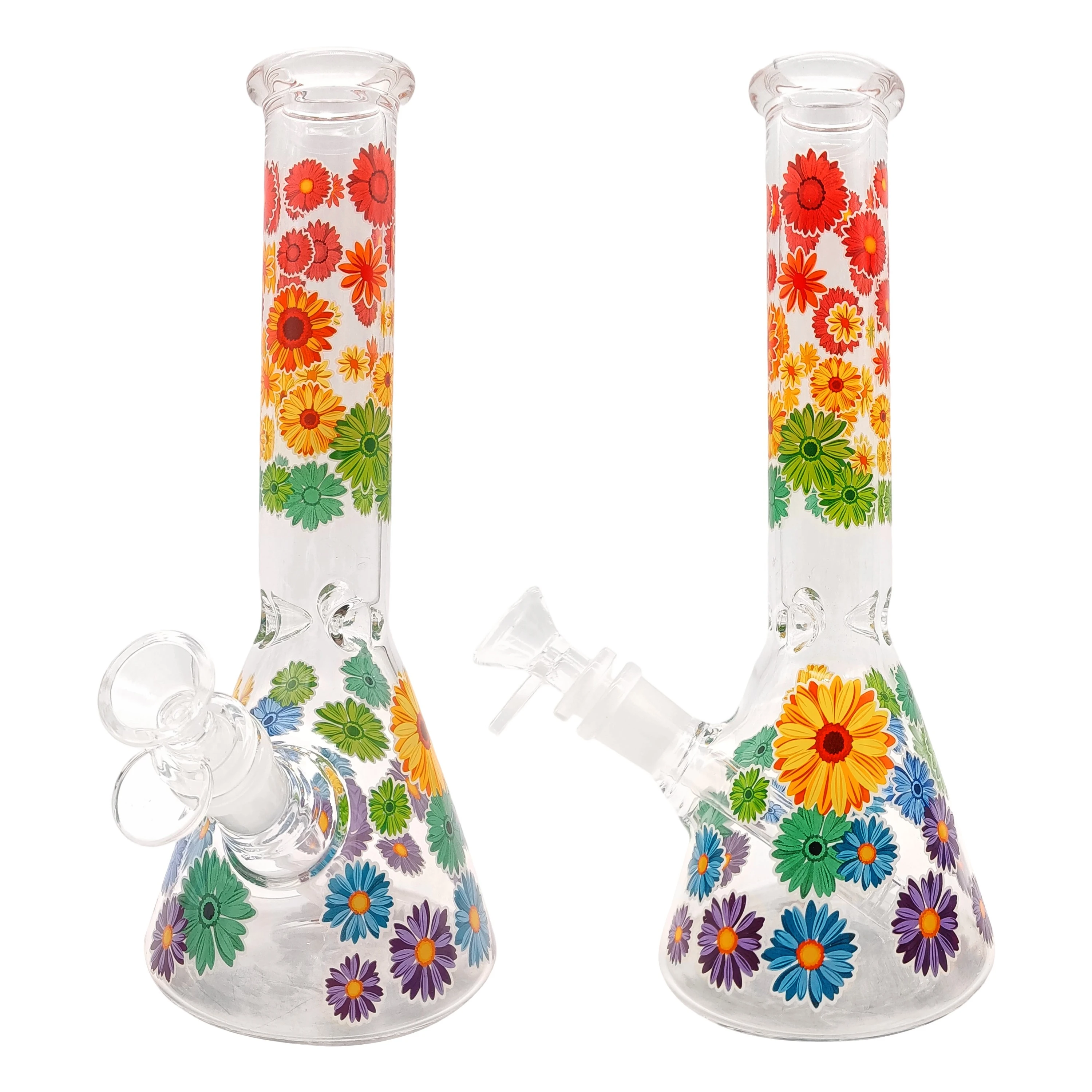 COLORFUL FLOWERS PREMIUM BEAKER GLASS WATERPIPE 10"