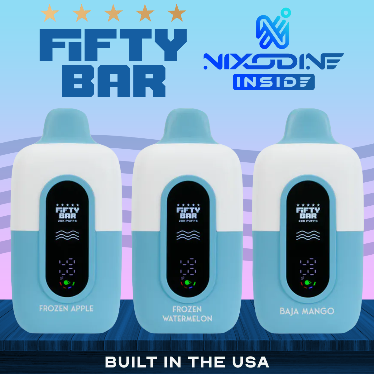 FIFTY BAR NIXODINE EDITION 20,000 PUFFS DISPOSABLE VAPE - DISPLAY OF 5