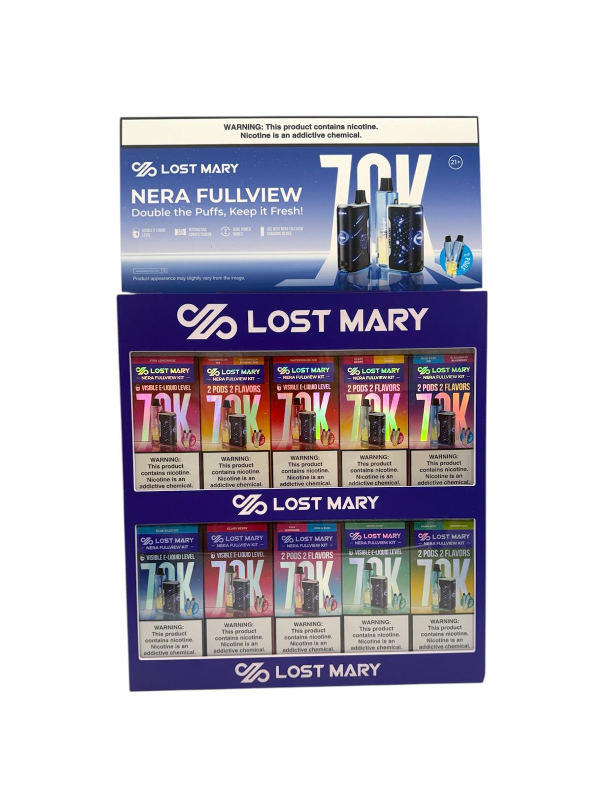 LOST MARY NERA FULLVIEW 70,000 PUFFS DISPOSABLE VAPE (FULL KIT) - COUNTER DISPLAY OF 20
