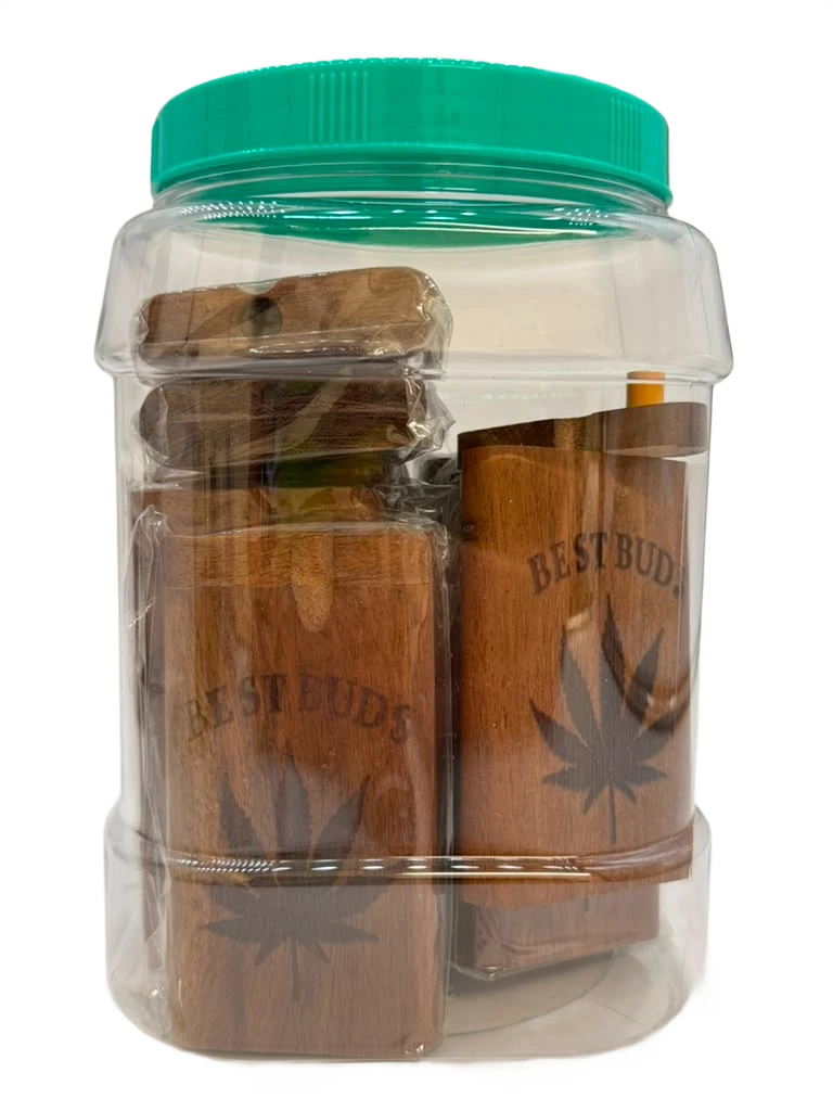 BEST BUDS WOODEN DUGOUT WITH METAL CIGARETTE 4" - JAR OF 12