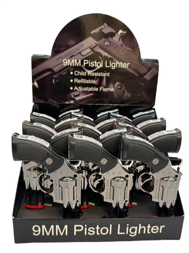 9MM PISTOL LIGHTERS - DISPLAY OF 18