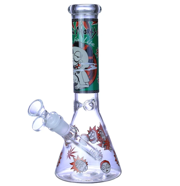 PREMIUM RICK N MORTY DESIGN BEAKER GLASS WATERPIPE 10"