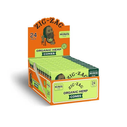 ZIG ZAG ORGANIC HEMP MINI 70'S SIZE CONES 24-PACK - DISPLAY OF 12