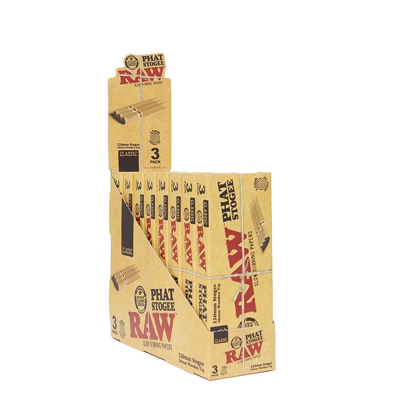 RAW CLASSIC SLOW BURNING PHAT STOGEE 120MM 3-PACK CONES - DISPLAY OF 8