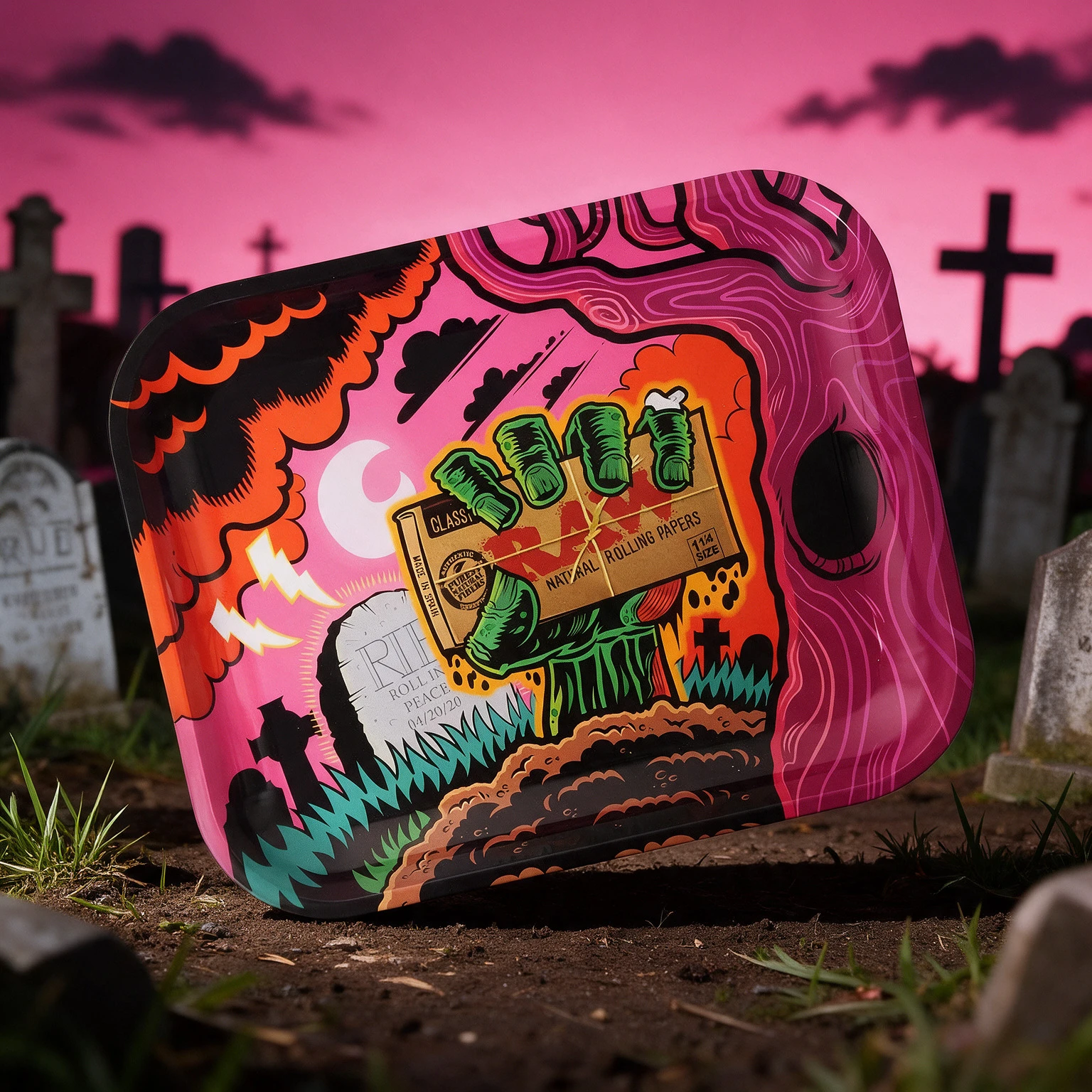 RAW LARGE METAL ZOMBIE ROLLING TRAY
