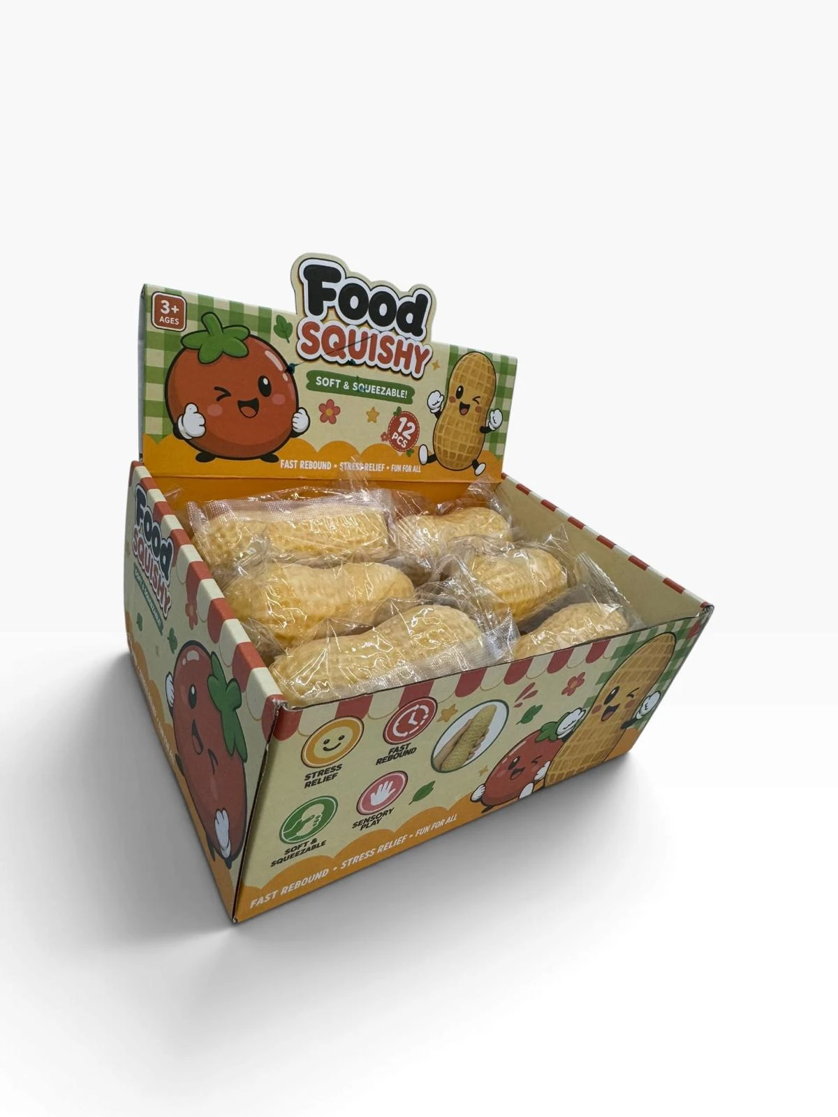 SQUEEZE PEANUT SQUISH TOY - DISPLAY OF 12