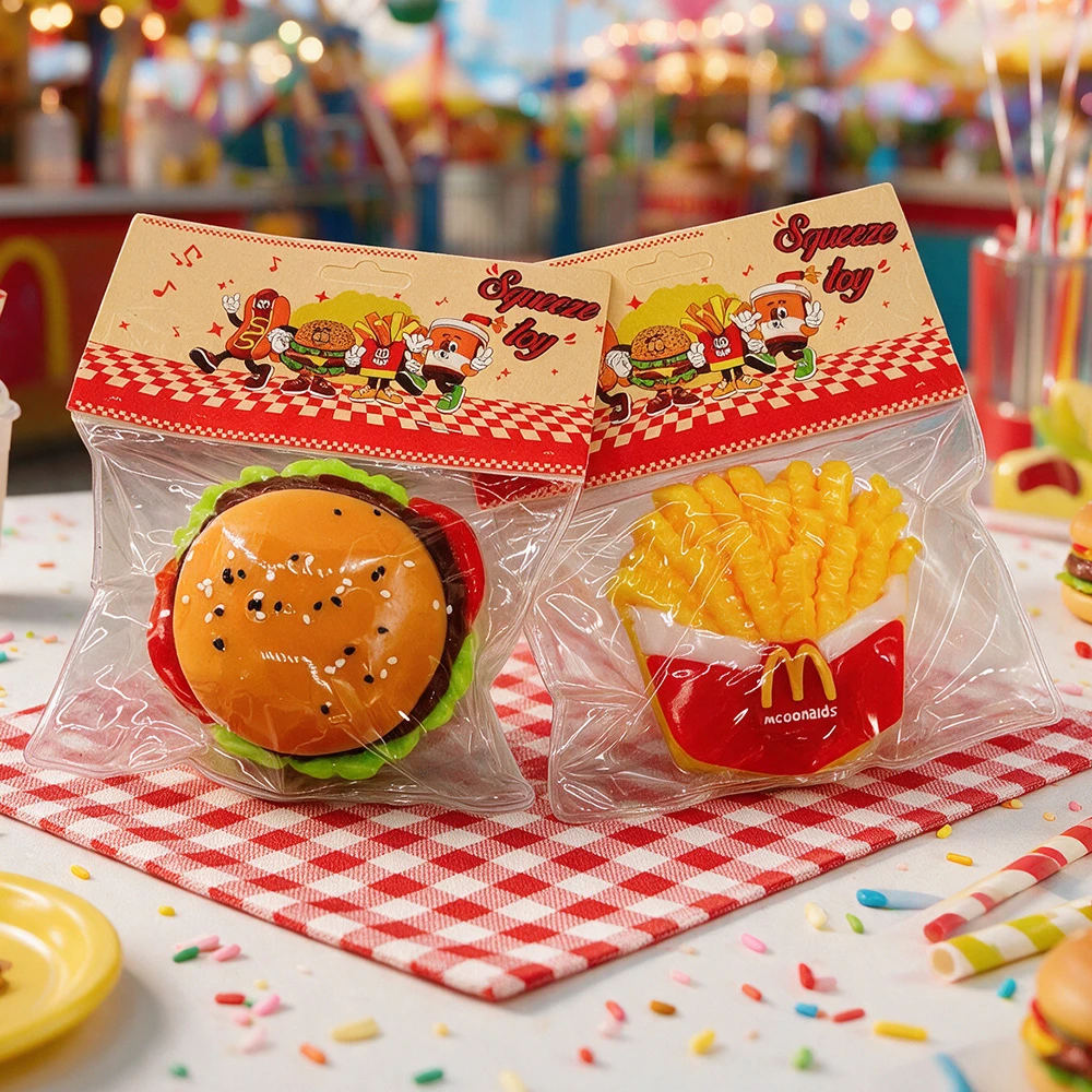 BURGER AND FRIES SQUISH TOY - DISPLAY OF 18