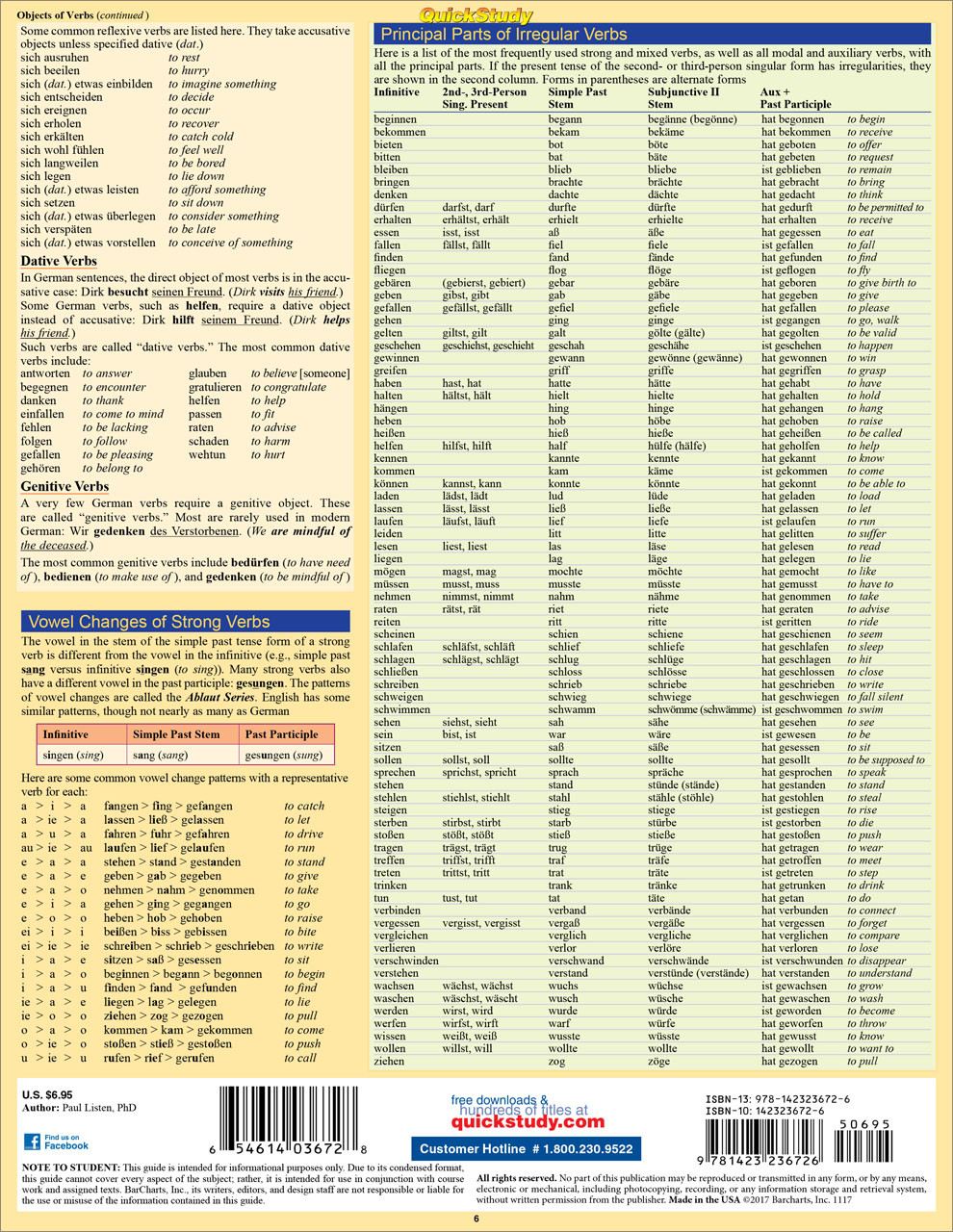 QuickStudy German Verbs Laminated Study Guide (9781423236481)