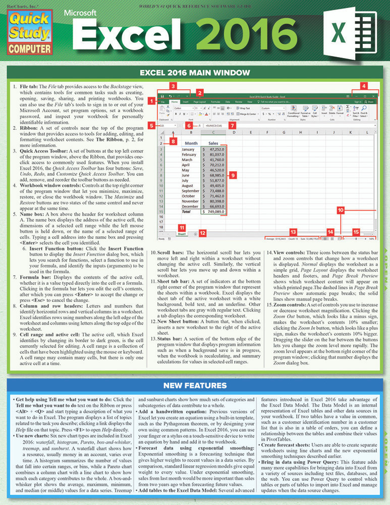 QuickStudy Microsoft Excel 2016 Laminated Reference Guide