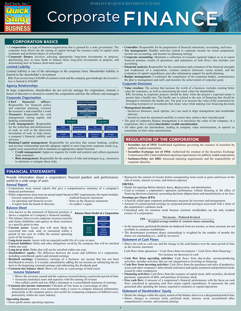 QuickStudy Corporate Finance Laminated Reference Guide (9781423234692)
