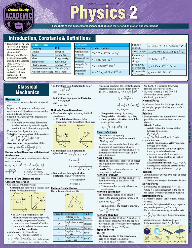 QuickStudy Physics 2 Laminated Study Guide (9781423241843)