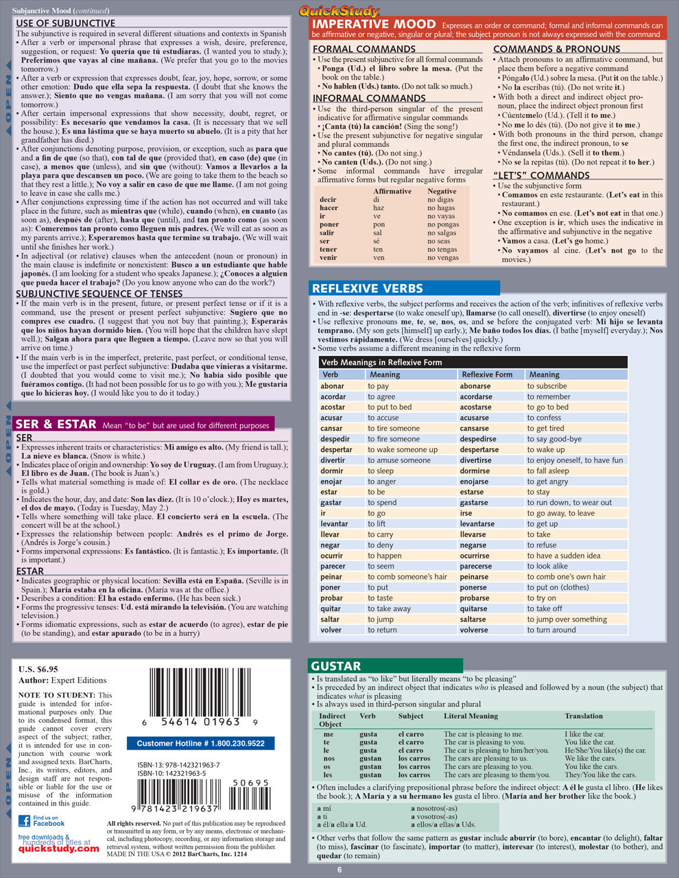 QuickStudy Spanish Grammar Laminated Study Guide 9781423219637 Quickstudy spanish grammar laminated study guide 9781423219637