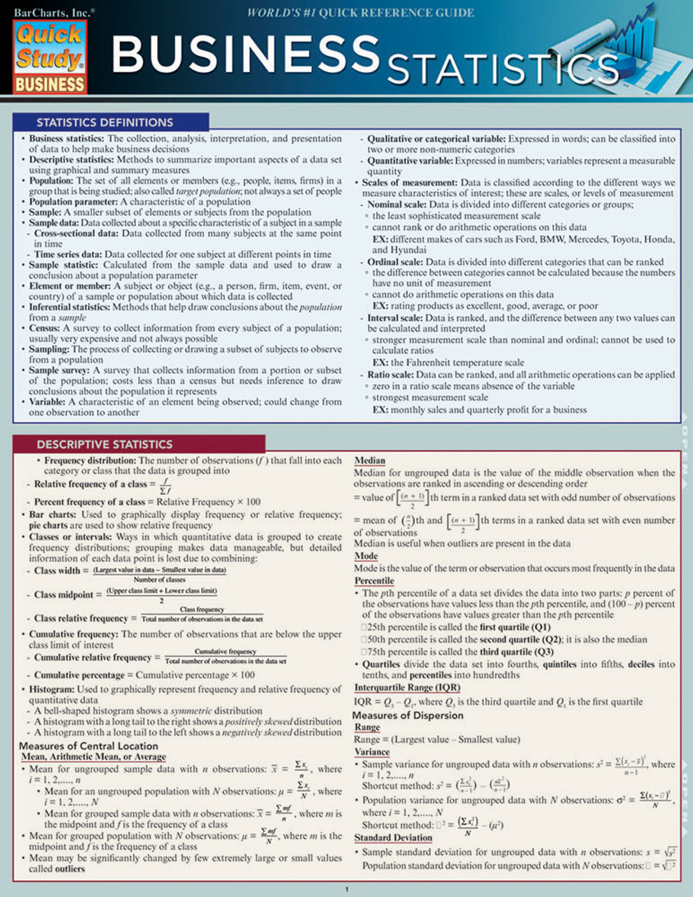 Quickstudy Business Statistics Laminated Study Guide 9781423220299 Quickstudy Business Statistics Laminated Study Guide 9781423220299