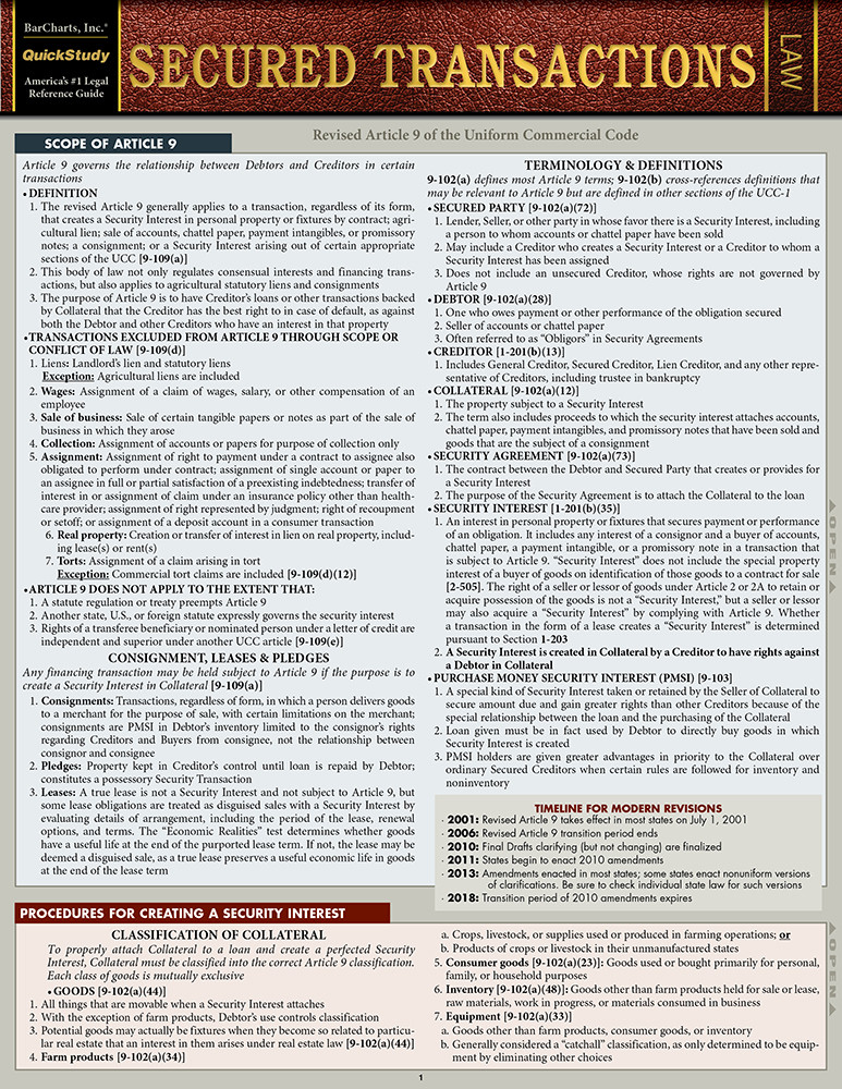 QuickStudy Secured Transactions Laminated Reference Guide