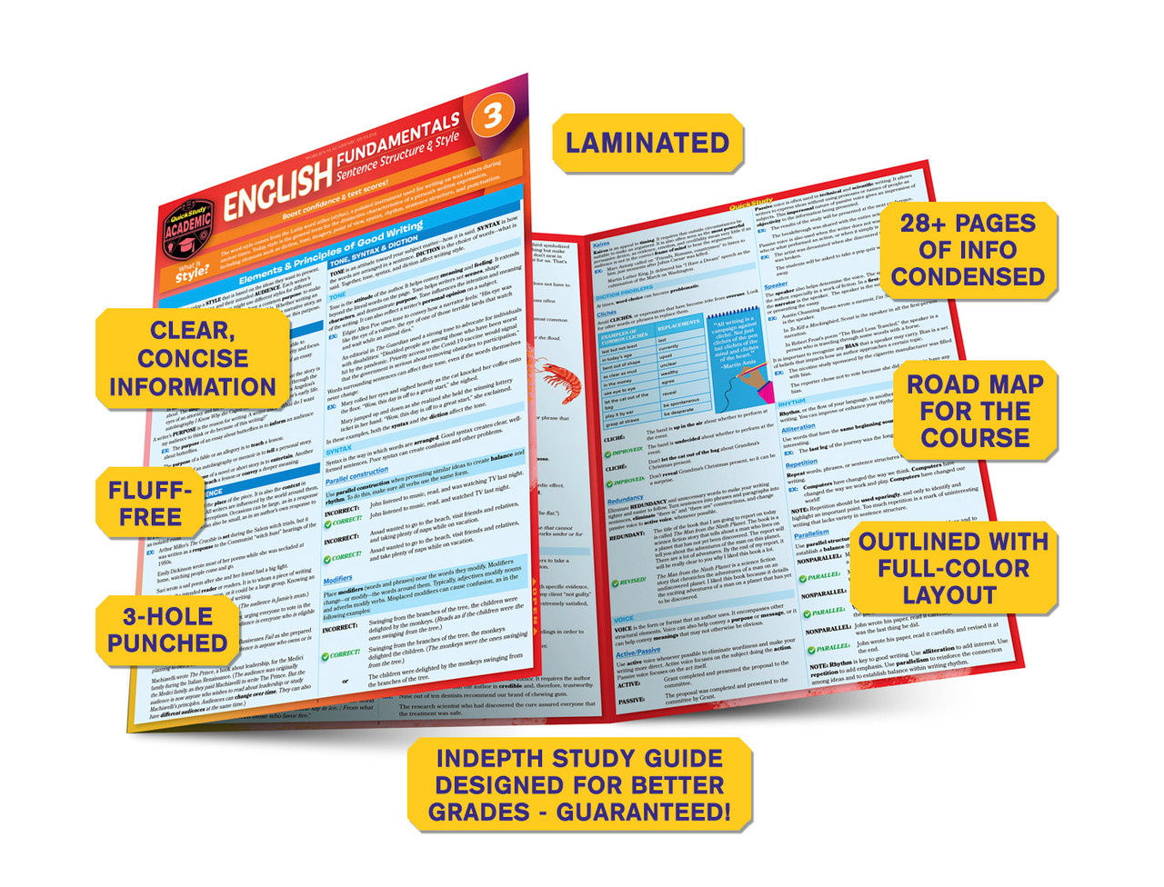 QuickStudy | English Fundamentals 3: Sentence Structure & Style Laminated  Study Guide