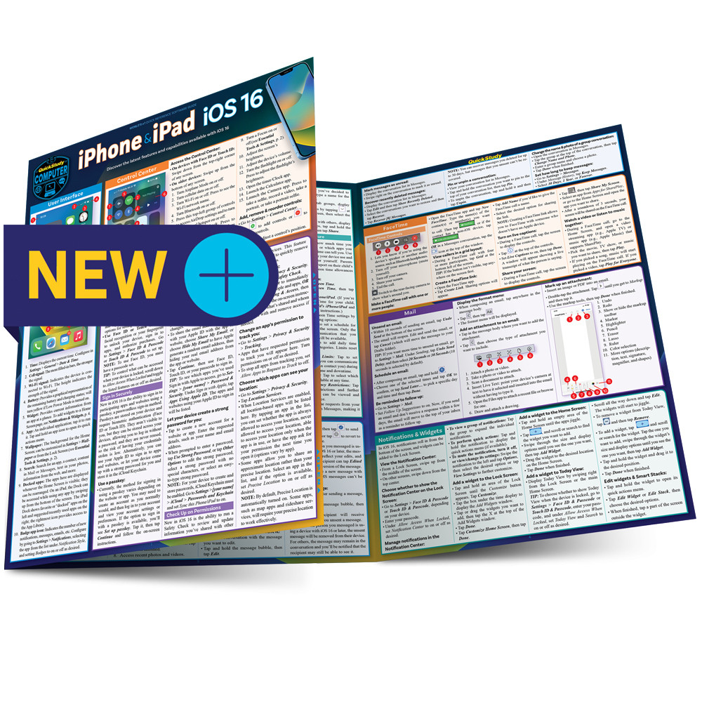 QuickStudy | iPhone & iPad iOS 16 Laminated Reference Guide