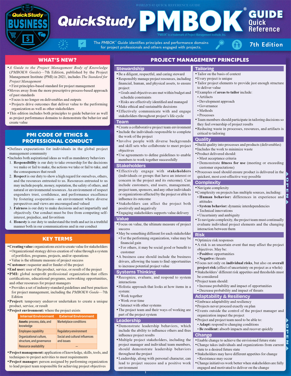 QuickStudy | PMBOK Laminated Quick Reference Guide (9781423231127)