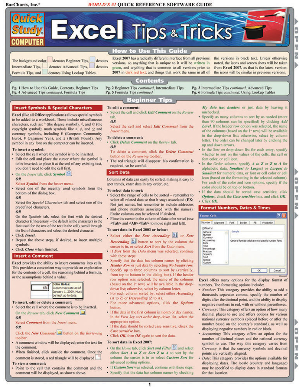 QuickStudy | Excel: Tips & Tricks Laminated Reference Guide