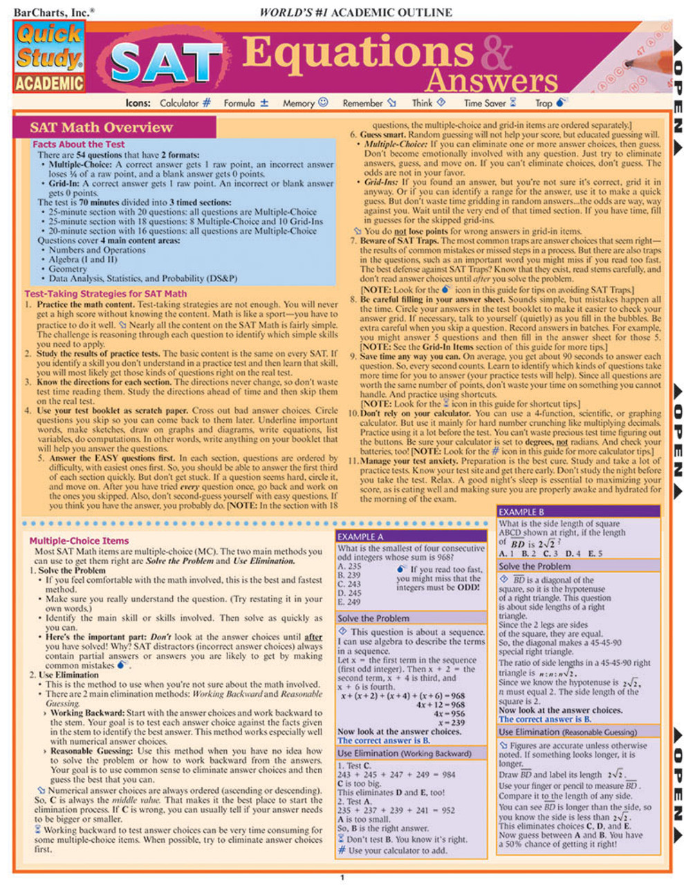 QuickStudy SAT: Equations & Answers Laminated Study Guide