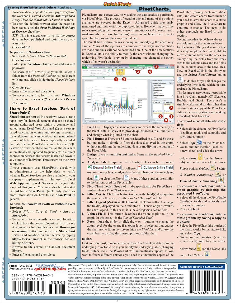 QuickStudy MS Excel Pivot Tables & Charts Laminated Reference