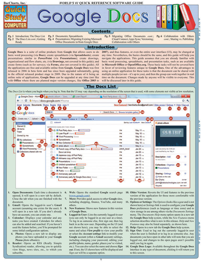 QuickStudy Google Docs Laminated Reference Guide (9781423216452)