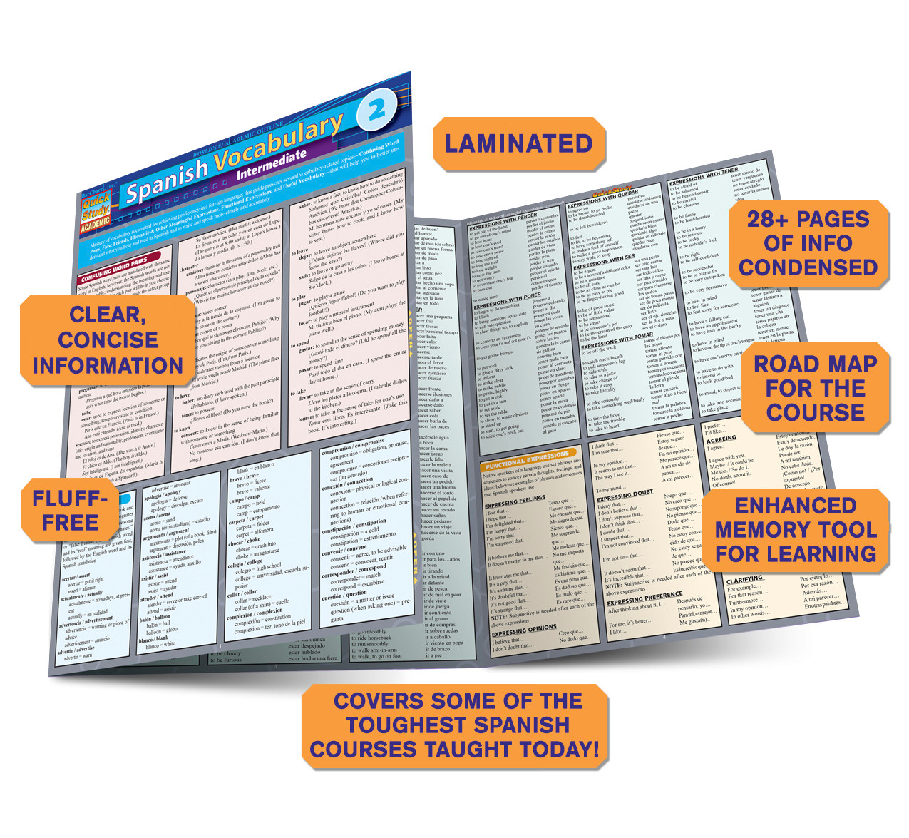 QuickStudy | Spanish Vocabulary 2: Intermediate Laminated Study