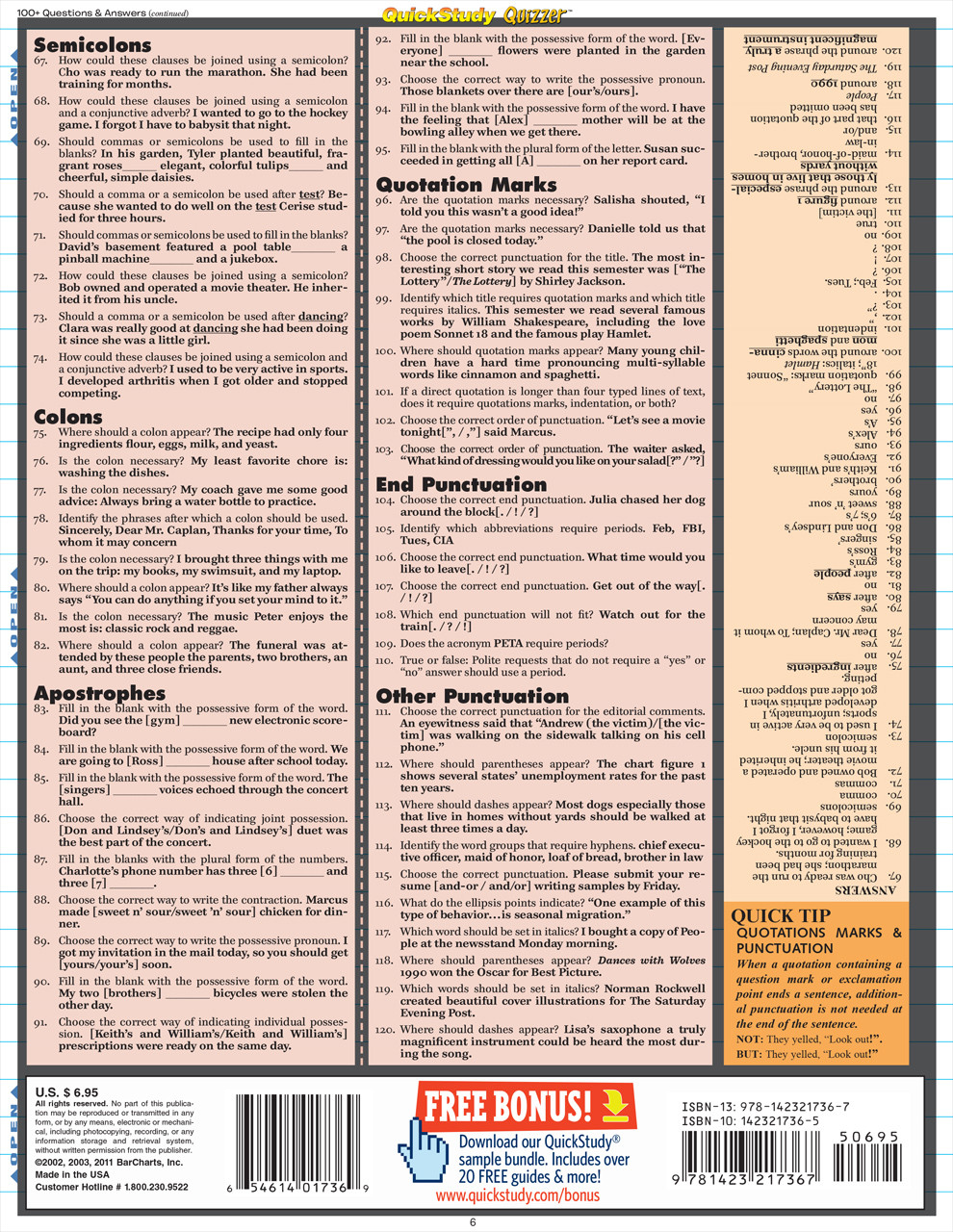 QuickStudy | English Grammar Quizzer Laminated Study Guide