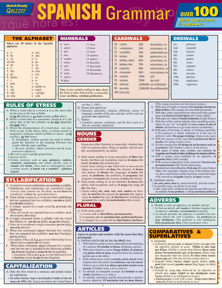 期間限定お値下げ！早い者勝ち！　ＳＰＡＮＩＳＨ　ＧＲＡＭＭＡＲ QuickStudy | Spanish Grammar Quizzer Laminated Study Guide