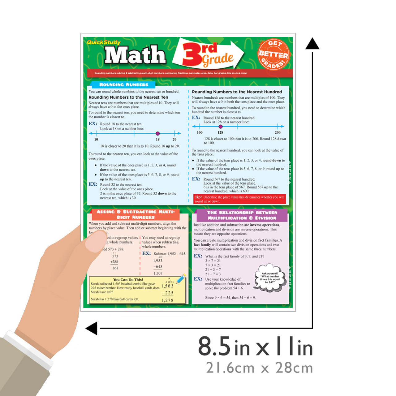 BarCharts Math 3rd Grade Laminated Quick Study Guide