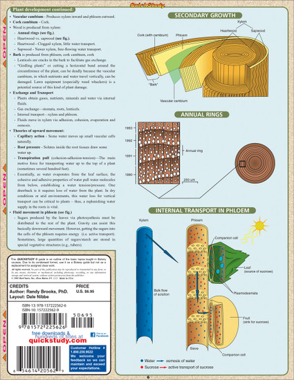 Quick Study QuickStudy Botany Laminated Study Guide BarCharts Publishing Life Physical Science Guide Back Image