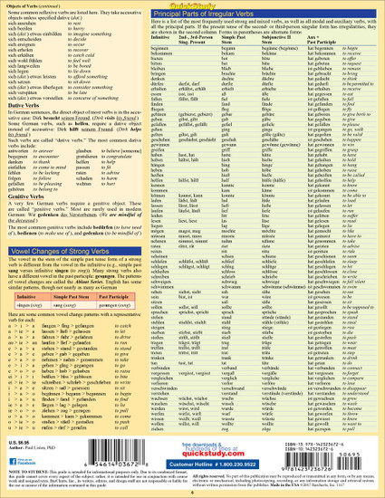 Quick Study QuickStudy German Verbs Laminated Study Guide BarCharts Publishing Foreign Language Reference Back Image