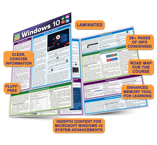 Quick Study QuickStudy Microsoft Windows 10 Laminated Reference Guide BarCharts Publishing Computer Browser Software Outline Guide Benefits