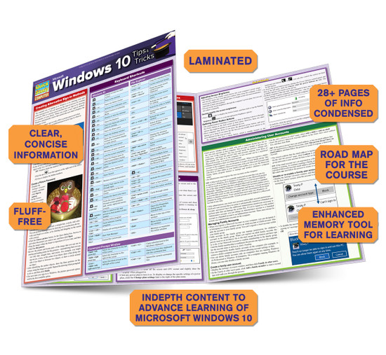 Quick Study QuickStudy Microsoft Windows 10: Tips & Tricks Laminated Reference Guide BarCharts Publishing Computer Software Guide Benefits