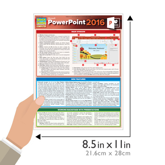 Quick Study QuickStudy Microsoft Powerpoint 2016 Laminated Reference Guide BarCharts Publishing Business Productivity Software Outline Guide Size