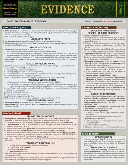 QuickStudy Quick Study Evidence Laminated Reference Guide BarCharts Publishing Legal Study Guide Cover Image